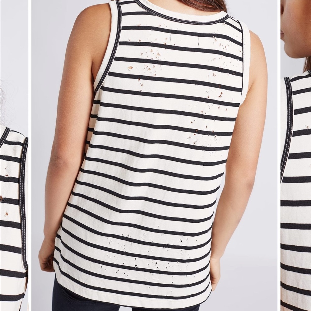 The Muscle Tee in BW Stripe X Destroy